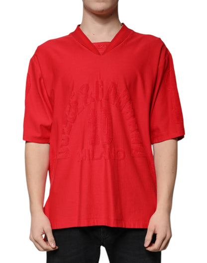 Camiseta de algodón roja de manga corta con cuello en V de Dolce &amp; Gabbana