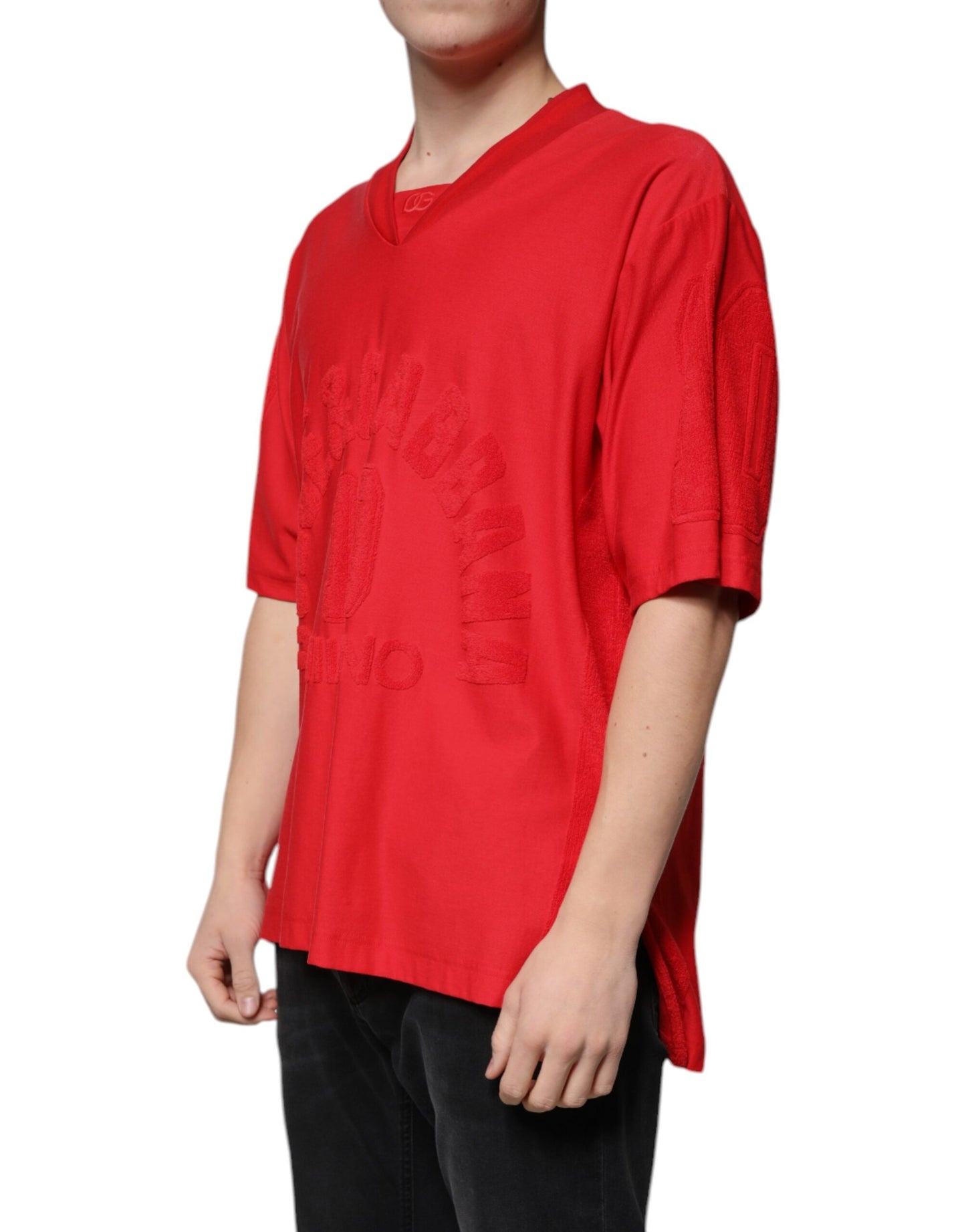 Camiseta de algodón roja de manga corta con cuello en V de Dolce &amp; Gabbana