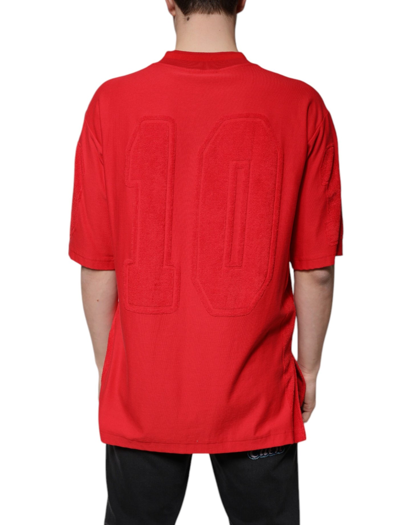Camiseta de algodón roja de manga corta con cuello en V de Dolce &amp; Gabbana