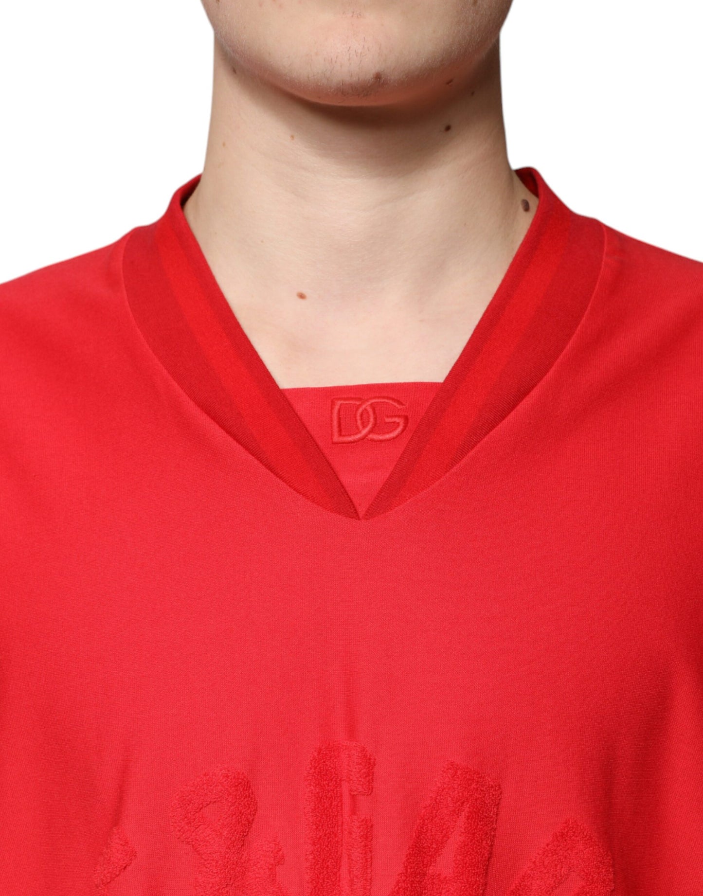 Camiseta de algodón roja de manga corta con cuello en V de Dolce &amp; Gabbana