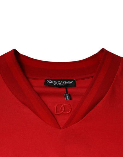 Camiseta de algodón roja de manga corta con cuello en V de Dolce &amp; Gabbana