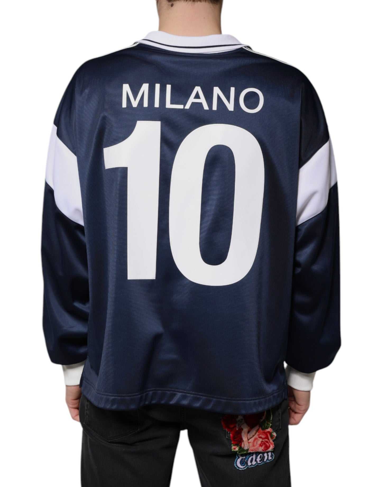 Camiseta de punto de manga larga azul y blanca Milano de Dolce &amp; Gabbana
