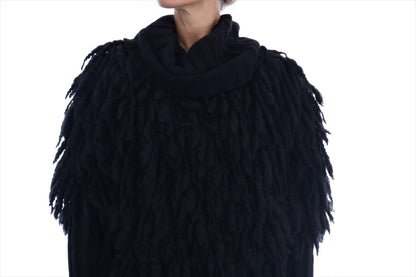 Dolce &amp; Gabbana Elegante suéter negro de lana y cachemir con flecos