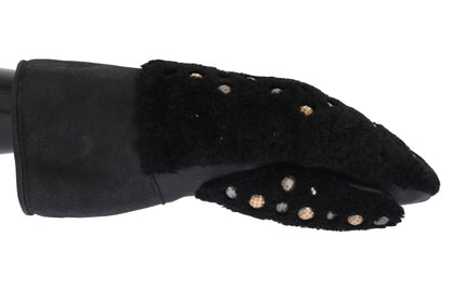 Dolce &amp; Gabbana Guantes de caballero de cuero negro con tachuelas