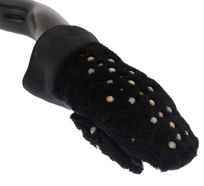 Dolce &amp; Gabbana Guantes de caballero de cuero negro con tachuelas