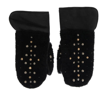 Dolce &amp; Gabbana Guantes de caballero de cuero negro con tachuelas