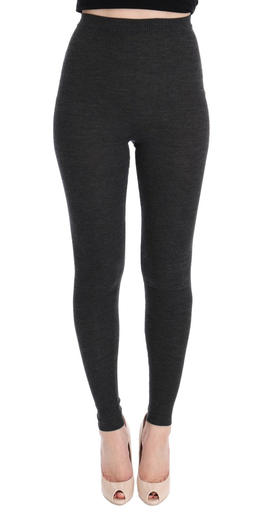 Dolce &amp; Gabbana Elegantes pantalones grises ajustados de lana de cintura alta