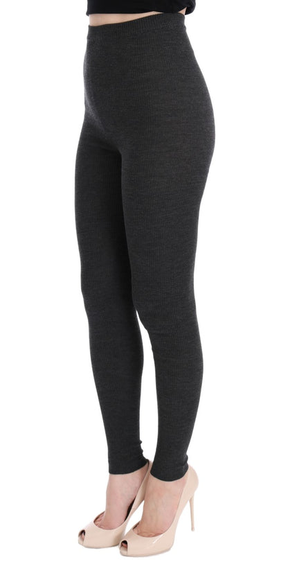 Dolce &amp; Gabbana Elegantes pantalones grises ajustados de lana de cintura alta