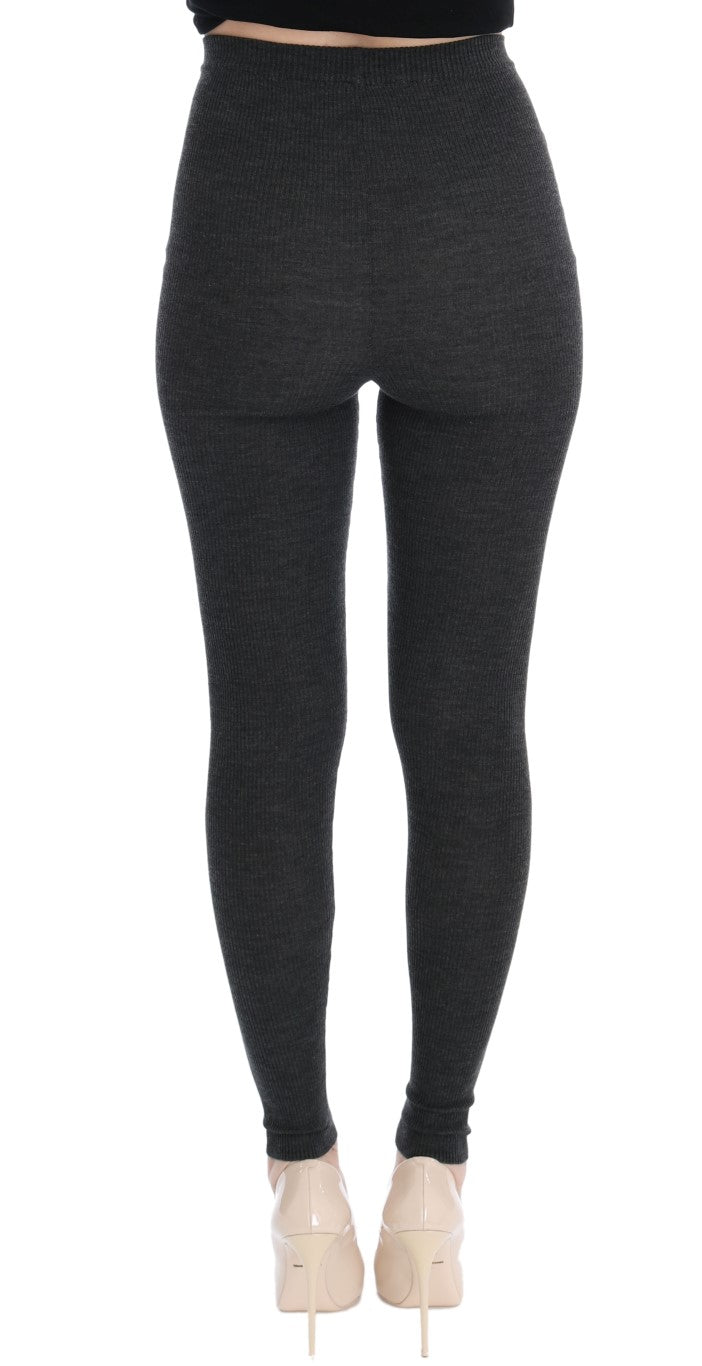 Dolce &amp; Gabbana Elegantes pantalones grises ajustados de lana de cintura alta