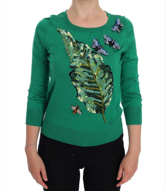 Dolce &amp; Gabbana Jersey De Seda Verde Con Adornos