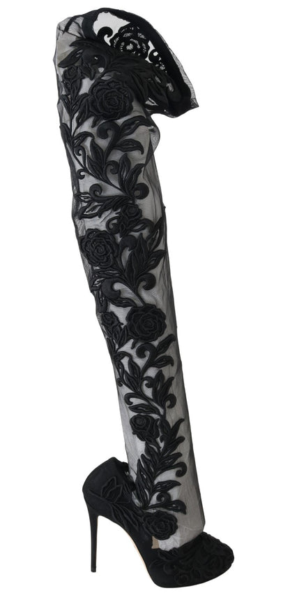 Dolce &amp; Gabbana Botas por encima de la rodilla con flores bordadas