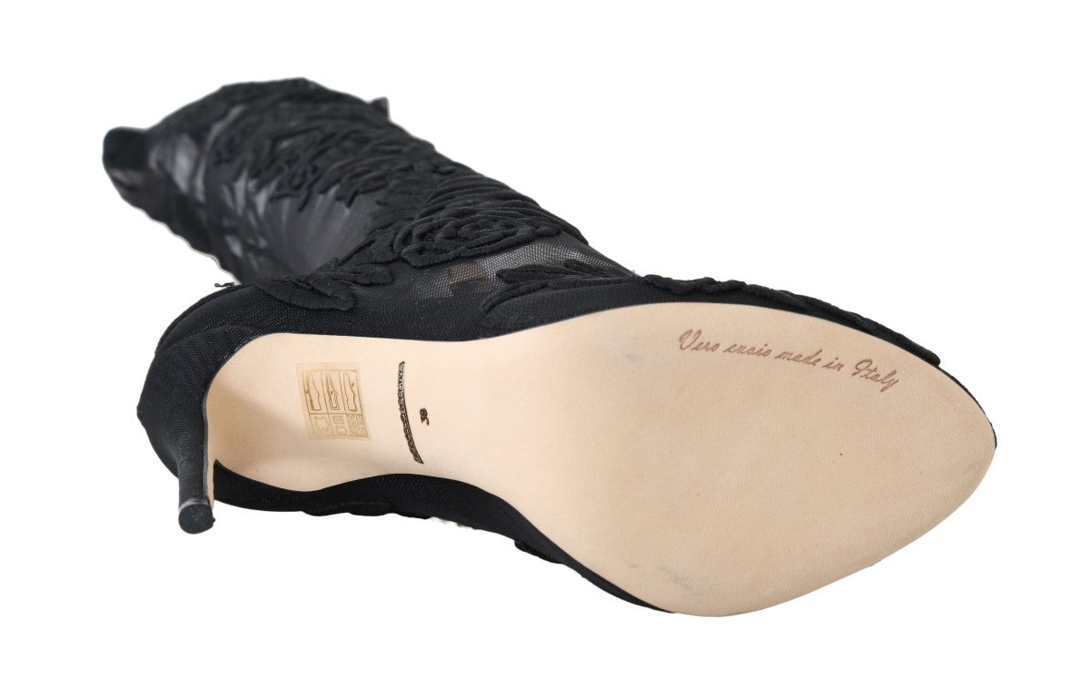 Dolce &amp; Gabbana Botas por encima de la rodilla con flores bordadas