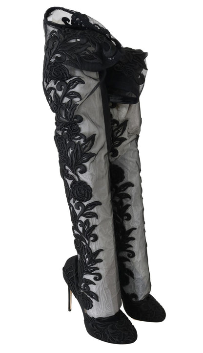 Dolce &amp; Gabbana Botas por encima de la rodilla con flores bordadas