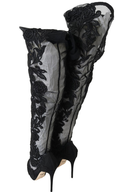 Dolce &amp; Gabbana Botas por encima de la rodilla con flores bordadas