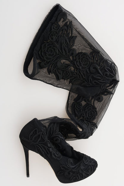 Dolce &amp; Gabbana Botas por encima de la rodilla con flores bordadas