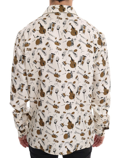 Camisa casual de hombre de seda exclusiva de Dolce &amp; Gabbana - Motivo JAZZ