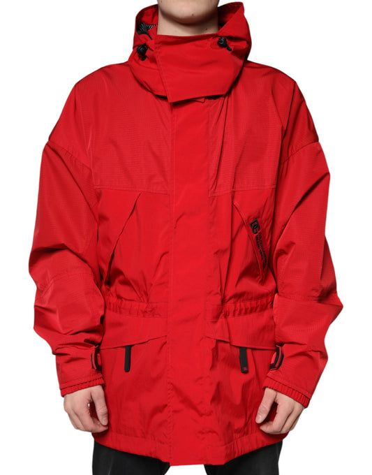 Parka Dolce &amp; Gabbana con capucha de nailon rojo y cremallera completa para hombre