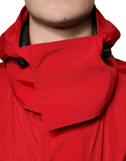 Parka Dolce &amp; Gabbana con capucha de nailon rojo y cremallera completa para hombre