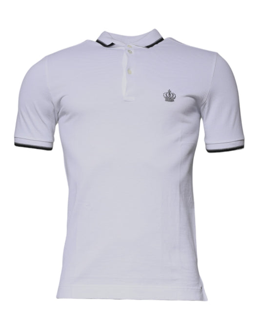 Polo de algodón blanco con cuello de corona de Dolce &amp; Gabbana