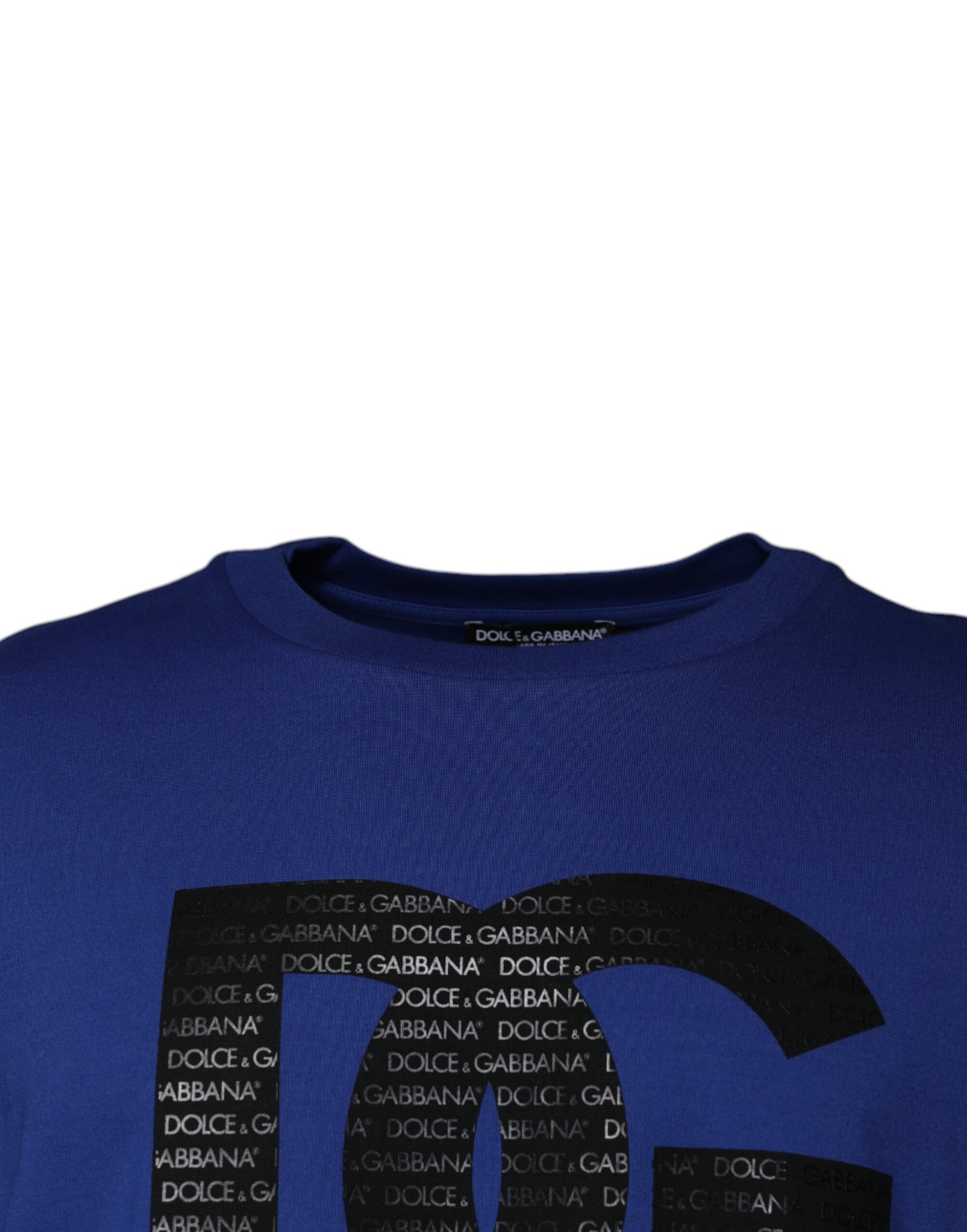 Camiseta de algodón con cuello redondo y estampado de logotipo azul de Dolce &amp; Gabbana para hombre