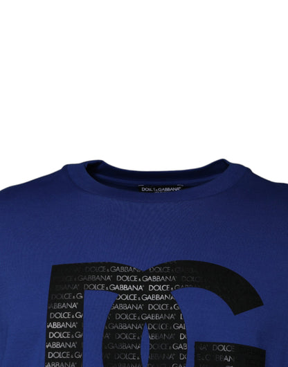 Camiseta de algodón con cuello redondo y estampado de logotipo azul de Dolce &amp; Gabbana para hombre