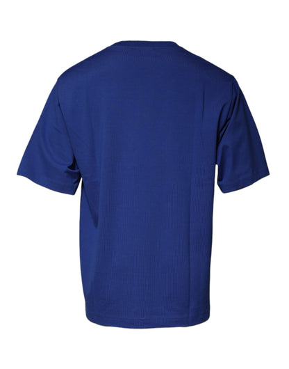Camiseta de algodón con cuello redondo y estampado de logotipo azul de Dolce &amp; Gabbana para hombre