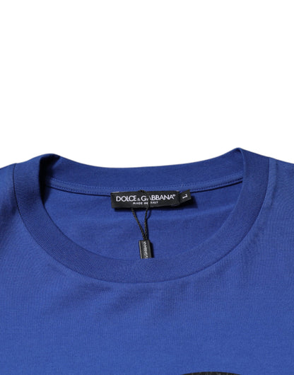Camiseta de algodón con cuello redondo y estampado de logotipo azul de Dolce &amp; Gabbana para hombre