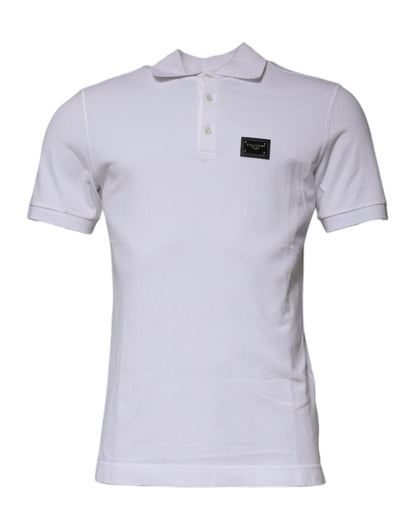 Polo de algodón blanco con cuello y placa del logotipo de Dolce &amp; Gabbana