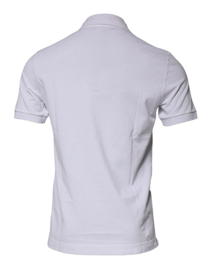 Polo de algodón blanco con cuello y placa del logotipo de Dolce &amp; Gabbana