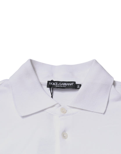 Polo de algodón blanco con cuello y placa del logotipo de Dolce &amp; Gabbana