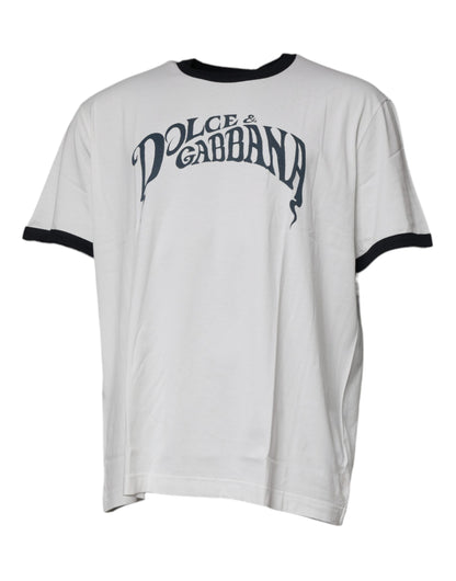 Dolce &amp; Gabbana White Graphic Print Cotton Crew Neck T-shirt