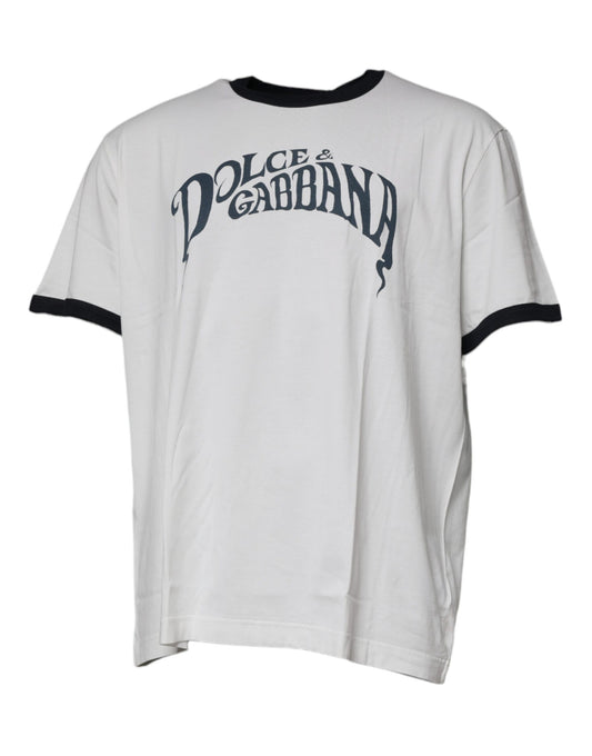 Dolce &amp; Gabbana Camiseta blanca con cuello redondo y estampado gráfico de algodón