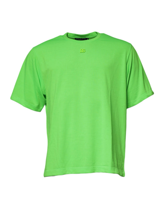 Camiseta de algodón con cuello redondo y logotipo DG verde de Dolce &amp; Gabbana