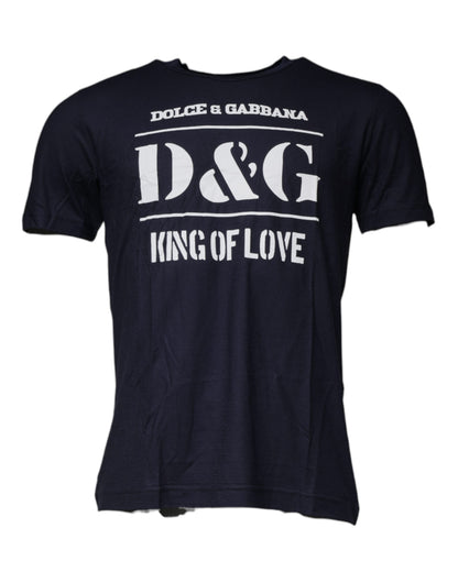 Camiseta de algodón con cuello redondo azul D&amp;G King Of Love de Dolce &amp; Gabbana