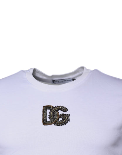 Camiseta blanca de algodón con cuello redondo y logotipo DG de Dolce &amp; Gabbana