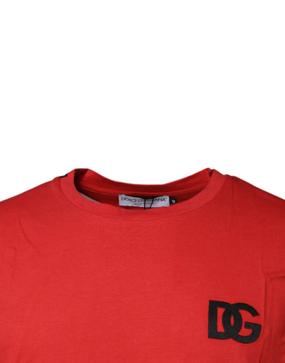Camiseta de algodón con cuello redondo y logotipo DG rojo de Dolce &amp; Gabbana