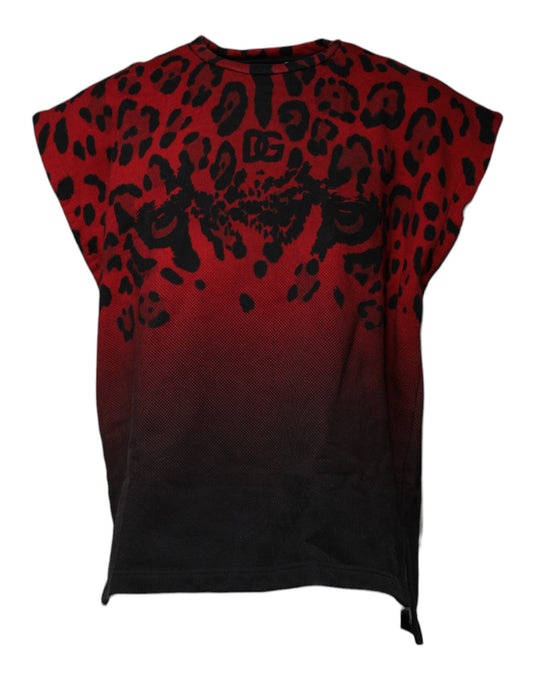 Camiseta sin mangas de algodón con estampado de leopardo rojo de Dolce &amp; Gabbana