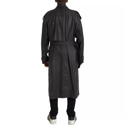 Chaqueta gabardina impermeable de cuero negro para hombre de Bottega Veneta