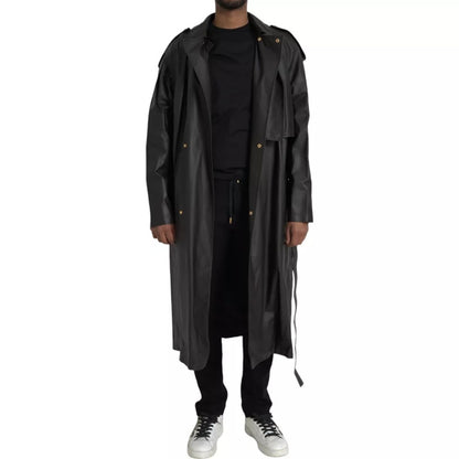 Chaqueta gabardina impermeable de cuero negro para hombre de Bottega Veneta