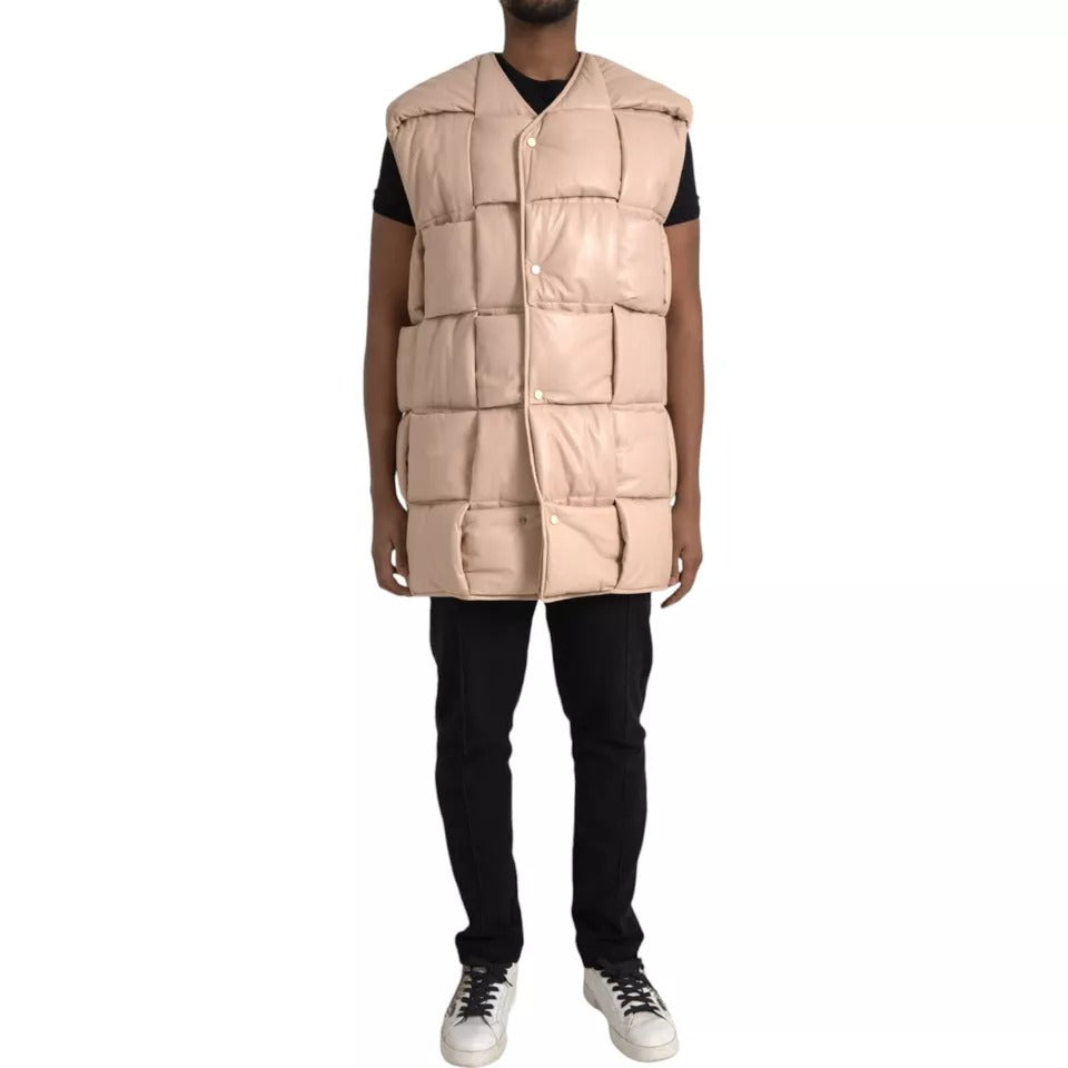 Chaqueta de piel de becerro acolchada beige sin mangas de Bottega Veneta