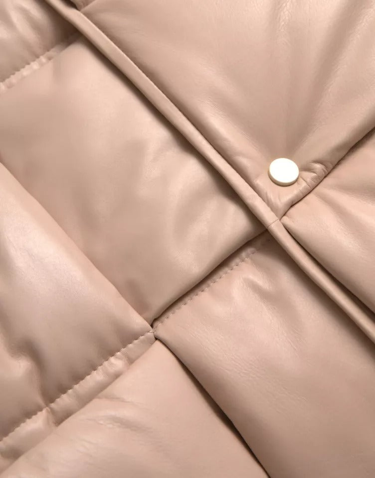 Chaqueta de piel de becerro acolchada beige sin mangas de Bottega Veneta
