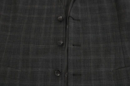 Dolce & Gabbana Gray Wool STAFF Checkered Stretch Vest