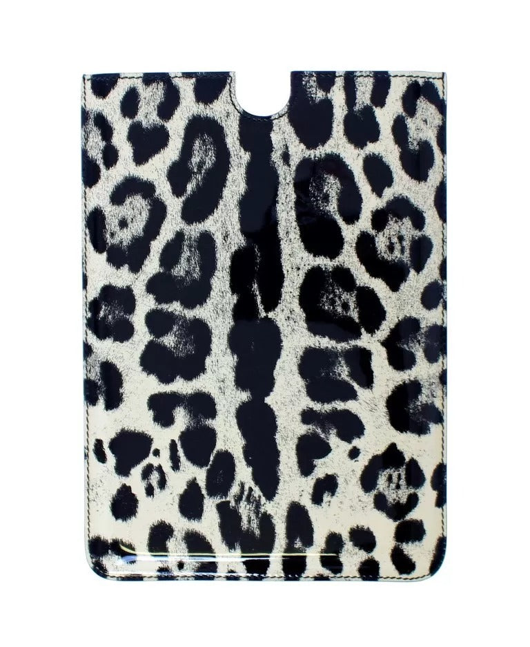 Dolce &amp; Gabbana White Leopard Pattern Leather eBook Cover Tablet Case