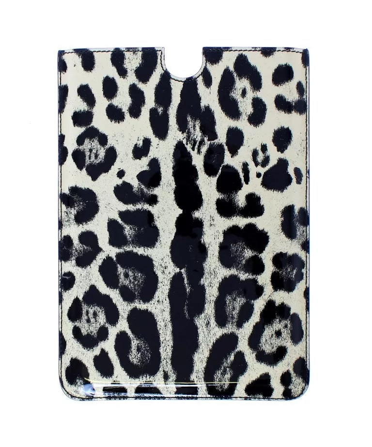 Dolce &amp; Gabbana White Leopard Pattern Leather eBook Cover Tablet Case