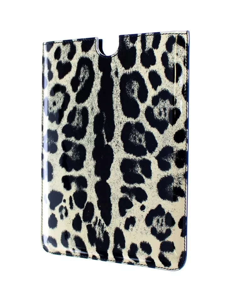 Dolce &amp; Gabbana White Leopard Pattern Leather eBook Cover Tablet Case