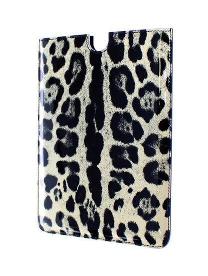 Dolce &amp; Gabbana White Leopard Pattern Leather eBook Cover Tablet Case