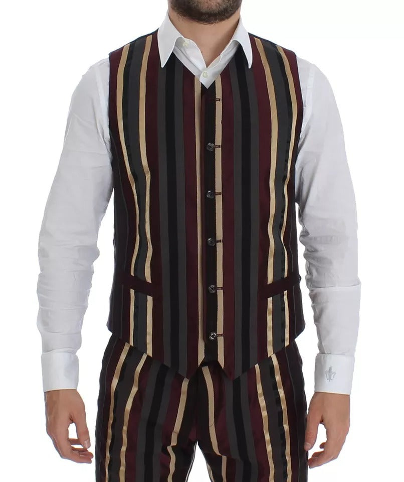 Traje de chaleco de tres piezas ajustado con rayas multicolor de Dolce &amp; Gabbana