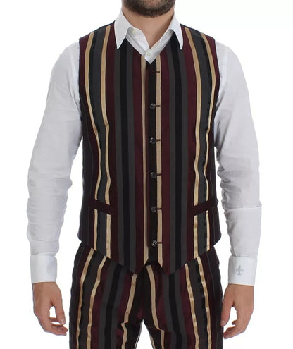 Traje de chaleco de tres piezas ajustado con rayas multicolor de Dolce &amp; Gabbana