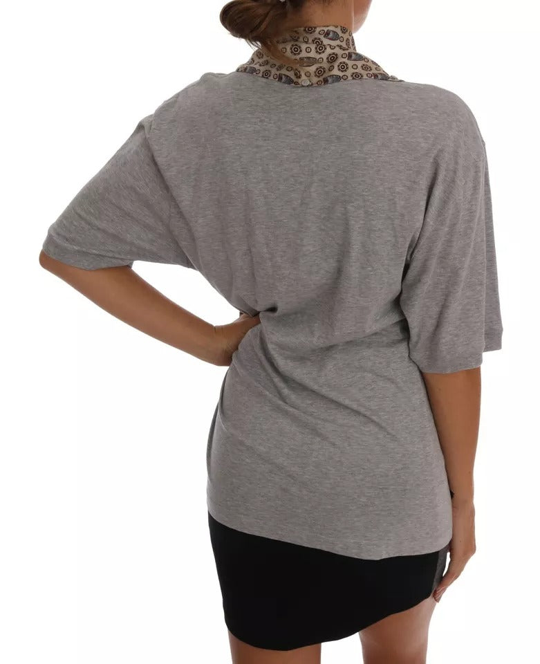 Dolce & Gabbana Gray Cotton Owl Silk Scarf Top T-shirt – IT44 | L par Dolce & Gabbana | Disponible sur Sandy Store ByNet