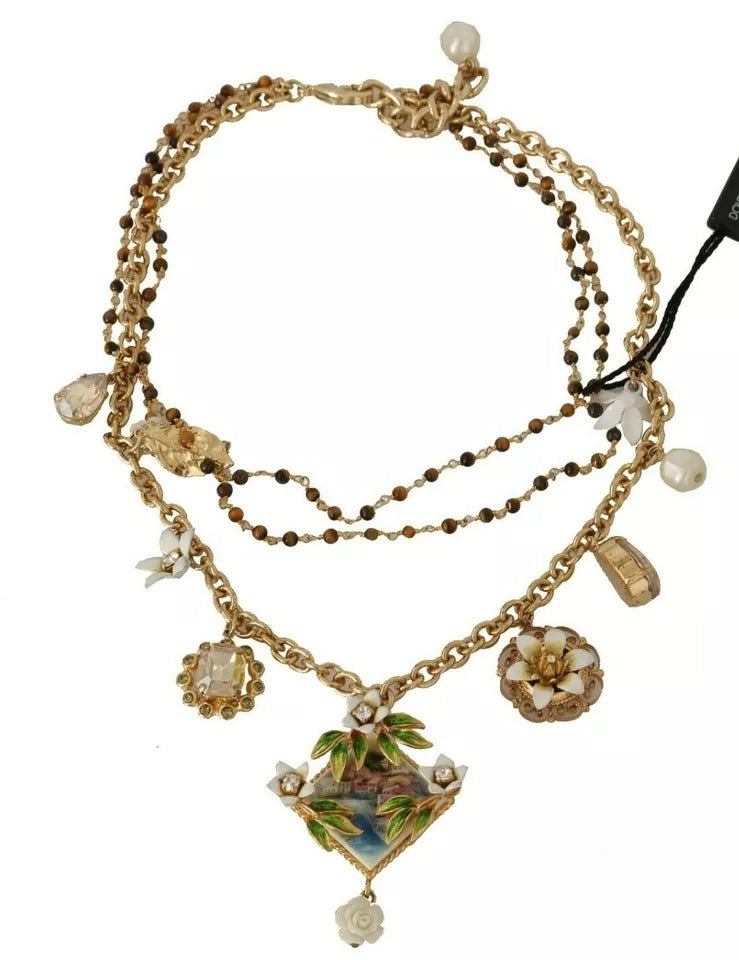 Collar con dijes florales de cristal y latón dorado de Dolce &amp; Gabbana